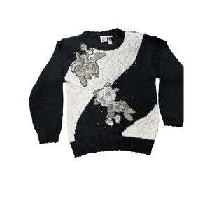 Vintage Colter Bay International Sweater Womens‎ Medium Black Floral Beaded Knit